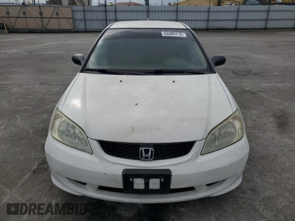 2005 Honda Civic Cpe LX with VIN 1HGEM22595L027400, listed as a Copart auction lot 53389715 with 191,204 mi miles and Salvage Title. Bid and sale history available at carsss.com. Image 5.