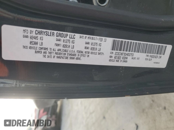 2013 Chrysler 300 with VIN 2C3CCABT9DH652753, listed as a Copart auction lot 87917555 with 113,027 mi miles and Salvage Title. Bid and sale history available at carsss.com. Image 15.