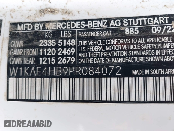 2023 Mercedes-Benz C 300 with VIN W1KAF4HB9PR084072, listed as a IAAI auction lot 41754044 with 27,496 mi miles and . Bid and sale history available at DreamBid. Image 9.