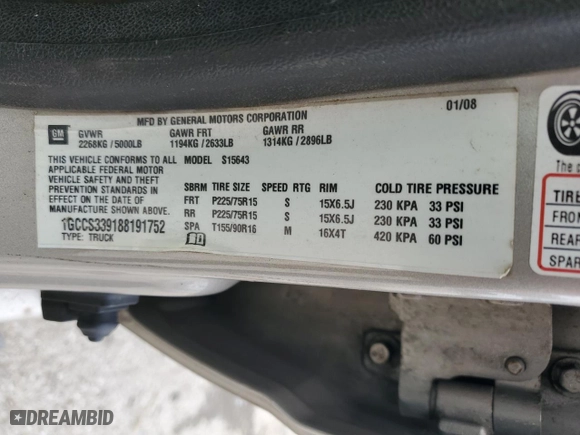 2008 Chevrolet Colorado LT w/1LT with VIN 1GCCS339188191752, listed as a Copart auction lot 82394504 with 167,035 mi miles and Salvage Title. Bid and sale history available at carsss.com. Image 14.