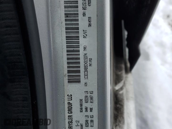2012 Chrysler 200 LX with VIN 1C3CCBAB9CN315374, listed as a Copart auction lot 44841705 with 147,043 mi miles and Clean Title. Bid and sale history available at DreamBid. Image 12.