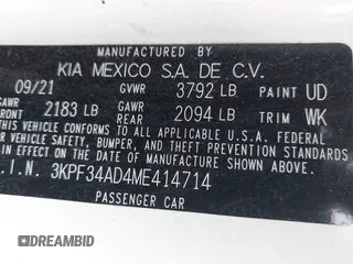 2021 Kia Forte GT-Line с VIN 3KPF34AD4ME414714, выставлен на аукционе IAAI как лот 42356802 с пробегом 32 242 миль миль и . История ставок и продаж доступна на DreamBid. Изображение 9.