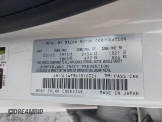 2013 Mazda 3 i Grand Touring z VIN JM1BL1W78D1816321, wystawiony jako IAAI lot #42225518 z przebiegiem 231 121 mil mil oraz . Historia ofert i sprzedaży dostępna na DreamBid. Obrazek 9.