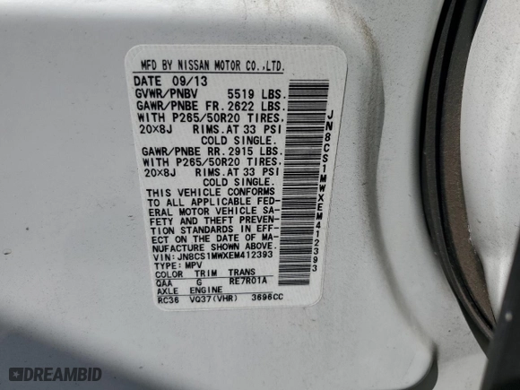 2014 Infiniti QX70 with VIN JN8CS1MWXEM412393, listed as a Copart auction lot 71877304 with 86,401 mi miles and Salvage Title. Bid and sale history available at carsss.com. Image 13.