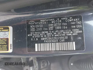 2024 Hyundai Venue SEL with VIN KMHRC8A32RU298638, listed as a IAAI auction lot 39283776 with 1,370 mi miles and . Bid and sale history available at DreamBid. Image 9.