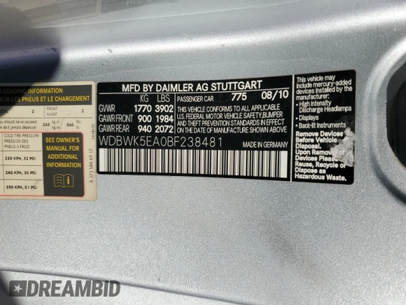 2011 Mercedes-Benz SLK 300 z VIN WDBWK5EA0BF238481, wystawiony jako Copart lot #41749445 z przebiegiem 73 411 mil mil oraz Szkoda całkowita • Salvage title. Historia ofert i sprzedaży dostępna na DreamBid. Obrazek 12.