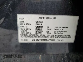 2024 Tesla Model Y Long Range with VIN 7SAYGDEE6RA278636, listed as a Copart auction lot 48718085 with 21,349 mi miles and Salvage Title. Bid and sale history available at DreamBid. Image 12.