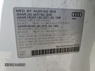 2016 Audi SQ5 Premium Plus with VIN WA1CCAFP0GA015076, listed as a Copart auction lot 57091295 with 136,573 mi miles and Salvage title. Bid and sale history available at DreamBid. Image 14.