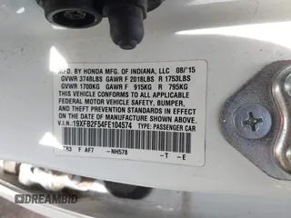 2015 Honda Civic LX with VIN 19XFB2F54FE104574, listed as a IAAI auction lot 42096001 with 122,094 mi miles and . Bid and sale history available at DreamBid. Image 9.