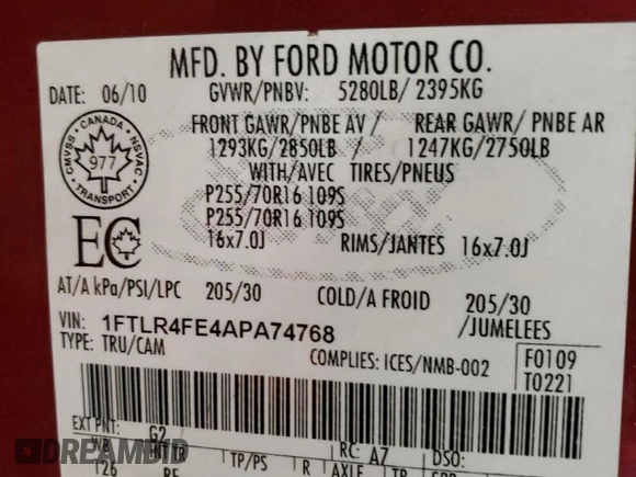 2010 Ford Ranger XLT with VIN 1FTLR4FE4APA74768, listed as a Copart auction lot 53001175 with 105,193 mi miles and Salvage Title. Bid and sale history available at carsss.com. Image 12.