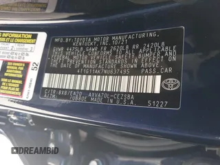 2022 Toyota Camry SE with VIN 4T1G11AK7NU637495, listed as a IAAI auction lot 41482491 with 48,433 mi miles and . Bid and sale history available at DreamBid. Image 9.