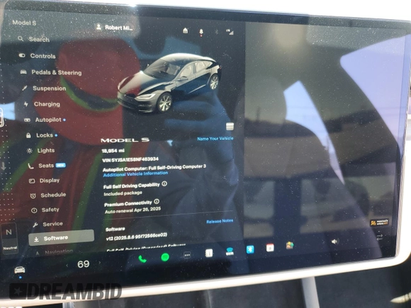 2022 Tesla Model S with VIN 5YJSA1E58NF463934, listed as a Copart auction lot 52435155 with 18,954 mi miles and Salvage Title. Bid and sale history available at DreamBid. Image 9.