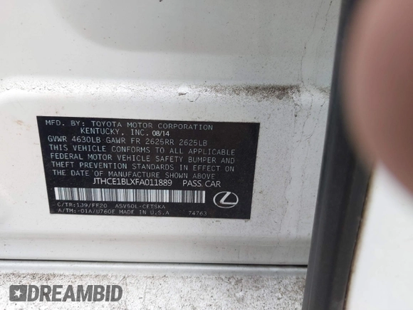 2015 Lexus GS with VIN JTHCE1BLXFA011889, listed as a IAAI auction lot 41836515 with Not Provided miles. Bid and sale history available at carsss.com. Image 9.