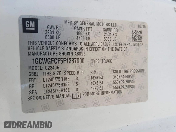 2015 Chevrolet Express Cargo with VIN 1GCWGFCF5F1287900, listed as a IAAI auction lot 42158192 with 203,632 mi miles. Bid and sale history available at carsss.com. Image 9.