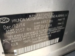 2015 Hyundai Sonata 2.4L SE with VIN 5NPE24AF8FH154414, listed as a Copart auction lot 50959285 with 172,530 mi miles and Salvage Title. Bid and sale history available at carsss.com. Image 12.
