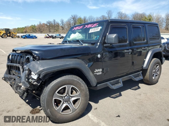 2020 Jeep Wrangler Unlimited Sport S with VIN 1C4HJXDN9LW164413, listed as a Copart auction lot 55100385 with 63,816 mi miles and Salvage title. Bid and sale history available at DreamBid. Image 1.