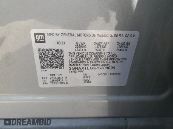 2023 Chevrolet Equinox LT with VIN 3GNAXTEG3PS200095, listed as a Copart auction lot 61996705 with 67,288 mi miles and Clean title. Bid and sale history available at DreamBid. Image 13.