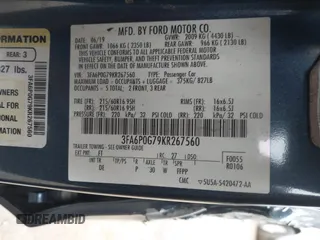 2019 Ford Fusion S z VIN 3FA6P0G79KR267560, wystawiony jako IAAI lot #41780868 z przebiegiem Nie podano mil oraz . Historia ofert i sprzedaży dostępna na DreamBid. Obrazek 9.