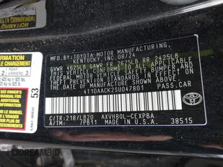 2025 Toyota Camry LE with VIN 4T1DAACK2SU047801, listed as a IAAI auction lot 41826669 with 10,458 mi miles. Bid and sale history available at carsss.com. Image 9.