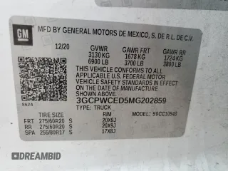 2021 Chevrolet Silverado 1500 LT with VIN 3GCPWCED5MG202859, listed as a Copart auction lot 50921295 with 122,907 mi miles and Salvage Title. Bid and sale history available at DreamBid. Image 14.