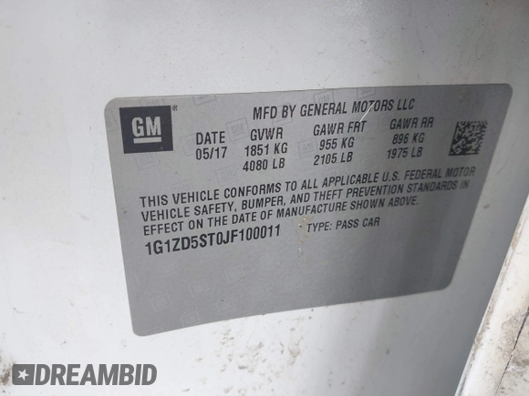 2018 Chevrolet Malibu LT with VIN 1G1ZD5ST0JF100011, listed as a IAAI auction lot 41738471 with 130,000 mi miles. Bid and sale history available at carsss.com. Image 9.