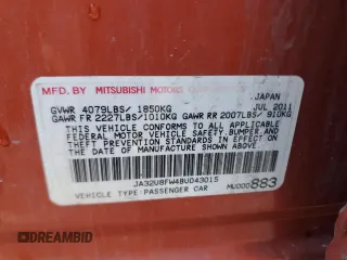 2011 Mitsubishi Lancer GTS with VIN JA32U8FW4BU043015, listed as a Copart auction lot 80831184 with 0 mi miles and Salvage Title. Bid and sale history available at carsss.com. Image 12.