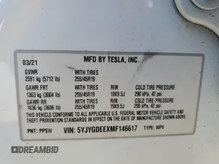 2021 Tesla Model Y Long Range with VIN 5YJYGDEEXMF146617, listed as a Copart auction lot 49347125 with 98,084 mi miles and Salvage Title. Bid and sale history available at DreamBid. Image 15.