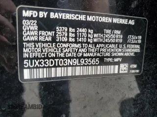 2022 BMW X4 xDrive30i with VIN 5UX33DT03N9L93565, listed as a Copart auction lot 64622273 with 37,232 mi miles. Bid and sale history available at carsss.com. Image 13.