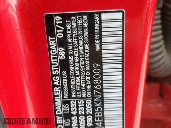 2019 Mercedes-Benz CLA 250 with VIN WDDSJ4EB5KN768009, listed as a Copart auction lot 51668805 with 87,095 mi miles and Salvage Title. Bid and sale history available at DreamBid. Image 13.