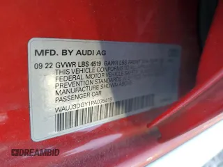 2023 Audi S3 Prestige z VIN WAUJ3DGY1PA035419, wystawiony jako Copart lot #48061495 z przebiegiem 33 488 mil mil oraz Szkoda całkowita • Salvage title. Historia ofert i sprzedaży dostępna na DreamBid. Obrazek 13.