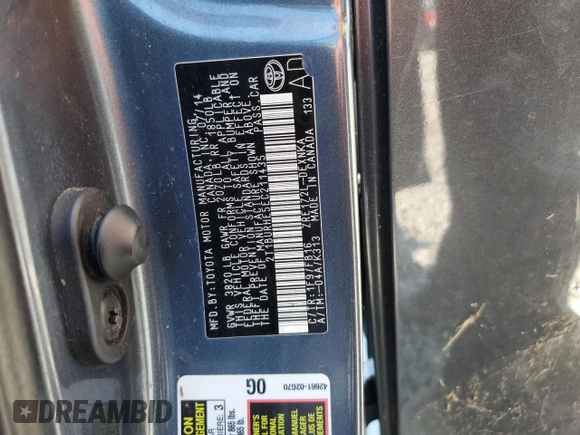 2014 Toyota Corolla L with VIN 2T1BURHE5EC211435, listed as a Copart auction lot 63879985 with 160,007 mi miles and Salvage title. Bid and sale history available at DreamBid. Image 13.
