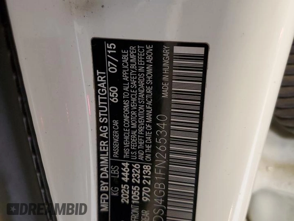 2015 Mercedes-Benz CLA 250 with VIN WDDSJ4GB1FN265340, listed as a Copart auction lot 49583103 with 121,659 mi miles and . Bid and sale history available at DreamBid. Image 12.