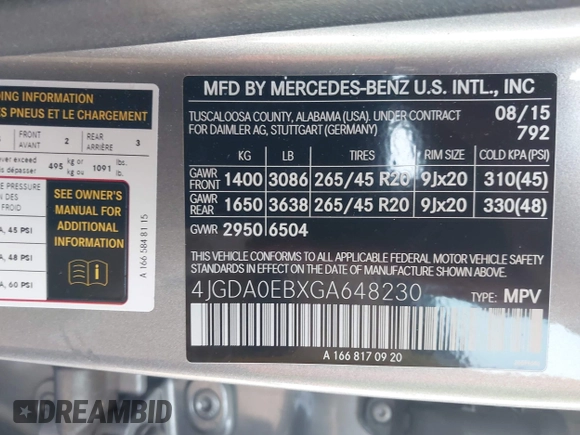 2016 Mercedes-Benz GLE 300d с VIN 4JGDA0EBXGA648230, выставлен на аукционе IAAI как лот 42601042 с пробегом 84 617 миль миль и . История ставок и продаж доступна на DreamBid. Изображение 9.