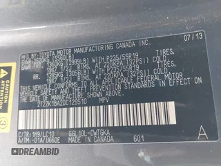 2013 Lexus RX 350 with VIN 2T2ZK1BA2DC129510, listed as a IAAI auction lot 41230897 with 96,223 mi miles and . Bid and sale history available at DreamBid. Image 9.