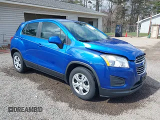 2015 Chevrolet Trax LS with VIN KL7CJKSBXFB235486, listed as a IAAI auction lot 41875595 with 125,301 mi miles. Bid and sale history available at carsss.com. Image 1.