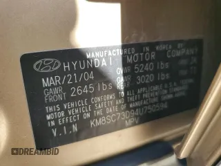 2004 Hyundai Santa Fe GLS with VIN KM8SC73D94U750594, listed as a Copart auction lot 57689975 with 148,675 mi miles and Salvage title. Bid and sale history available at DreamBid. Image 13.