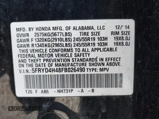 2015 Acura MDX Tech Pkg with VIN 5FRYD4H48FB026490, listed as a IAAI auction lot 41791560 with 190,000 mi miles. Bid and sale history available at carsss.com. Image 9.