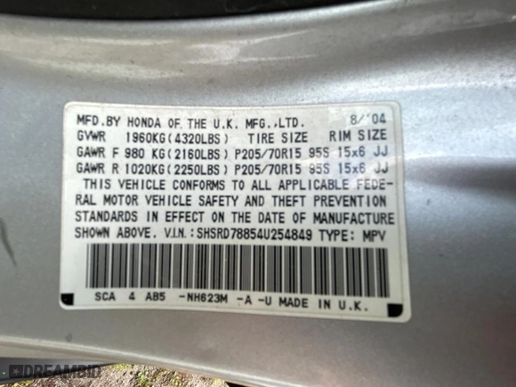 2004 Honda CR-V EX with VIN SHSRD78854U254849, listed as a Copart auction lot 52822715 with 134,655 mi miles and Clean Title. Bid and sale history available at carsss.com. Image 10.