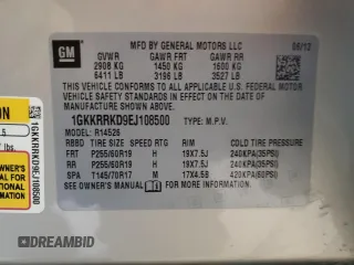 2014 GMC Acadia SLT with VIN 1GKKRRKD9EJ108500, listed as a Copart auction lot 43567395 with 134,442 mi miles and Salvage Title. Bid and sale history available at carsss.com. Image 15.