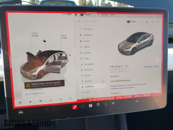 2022 Tesla Model 3 Long Range with VIN 5YJ3E1EB4NF293635, listed as a IAAI auction lot 41388234 with 28,396 mi miles and . Bid and sale history available at DreamBid. Image 7.