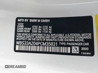 2023 BMW M4 Competition with VIN WBS33AZ04PCM35831, listed as a IAAI auction lot 41429211 with 20,162 mi miles. Bid and sale history available at carsss.com. Image 9.