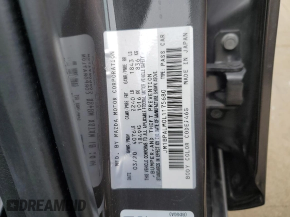 2020 Mazda Mazda3 Hatchback with VIN JM1BPALM0L1175680, listed as a Copart auction lot 72913724 with 71,264 mi miles and Salvage Title. Bid and sale history available at carsss.com. Image 13.