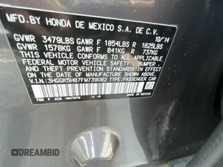 2015 Honda Fit EX-L with VIN 3HGGK5H87FM739082, listed as a Copart auction lot 52821515 with 89,278 mi miles and Clean Title. Bid and sale history available at carsss.com. Image 10.