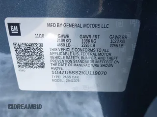 2019 Buick LaCrosse Avenir with VIN 1G4ZU5SS2KU119070, listed as a IAAI auction lot 41640533 with 65,558 mi miles. Bid and sale history available at carsss.com. Image 9.