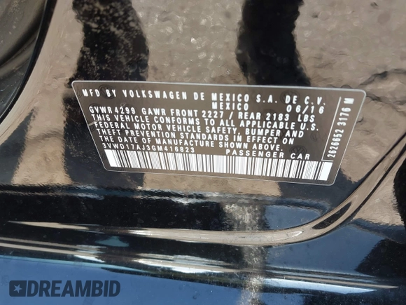 2016 Volkswagen Jetta Sport z VIN 3VWD17AJ3GM416823, wystawiony jako IAAI lot #41908154 z przebiegiem 86 319 mil mil oraz . Historia ofert i sprzedaży dostępna na DreamBid. Obrazek 9.