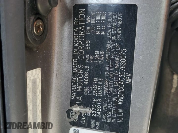 2014 Kia Sportage EX with VIN KNDPCCAC3E7630075, listed as a Copart auction lot 55671655 with Not provided miles and Salvage title. Bid and sale history available at DreamBid. Image 13.