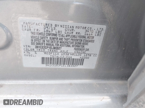 2014 Nissan Note SV with VIN 3N1CE2CP1EL383527, listed as a IAAI auction lot 42138961 with 94,825 mi miles and . Bid and sale history available at DreamBid. Image 9.