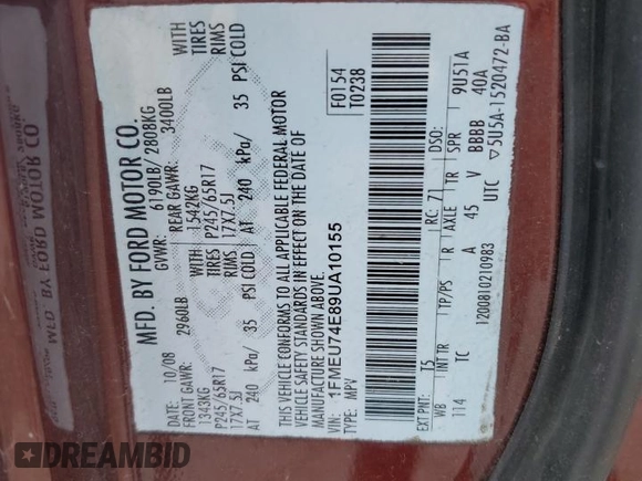 2009 Ford Explorer Eddie Bauer z VIN 1FMEU74E89UA10155, wystawiony jako Copart lot #56597595 z przebiegiem 85 831 mil mil oraz Szkoda całkowita • Salvage title. Historia ofert i sprzedaży dostępna na DreamBid. Obrazek 12.