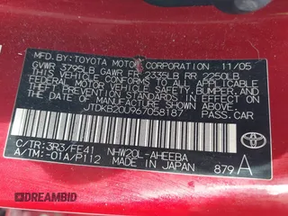 2006 Toyota Prius with VIN JTDKB20U967058187, listed as a IAAI auction lot 41992192 with Not Provided miles. Bid and sale history available at carsss.com. Image 9.