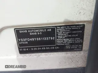 2006 Saab 9-3 z VIN YS3FD49Y661133792, wystawiony jako IAAI lot #41776125 z przebiegiem 122 093 mil mil oraz . Historia ofert i sprzedaży dostępna na DreamBid. Obrazek 9.